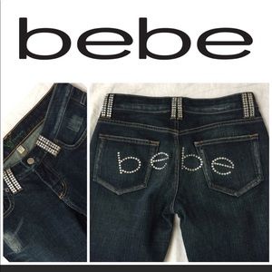Bebe Crystal Logo Flare Wide Leg Jeans 👖